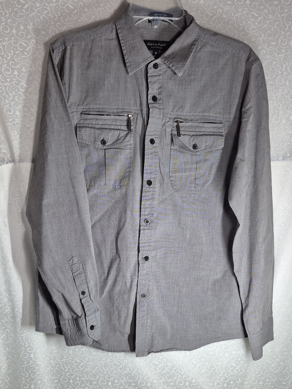 Eighty Eight Men's Long-Sleeve Button-Down Shirt in Gray